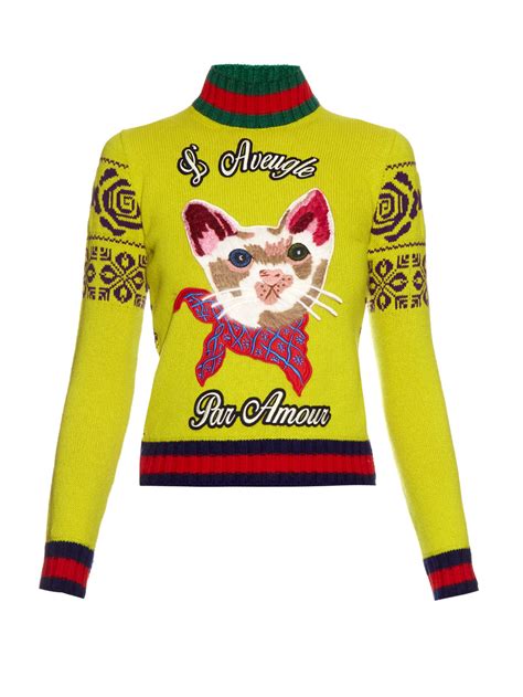 gucci cat sweater|gucci bee embroidered sweater.